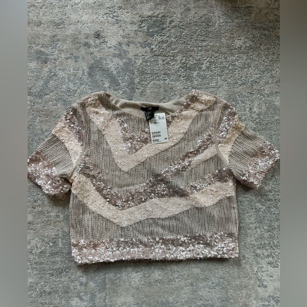 NWT H&M Beaded Crop Top Size XS Color Nude